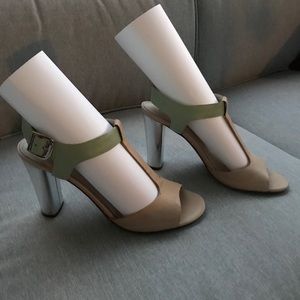 Leather Mint, Tan, and Silver Heels